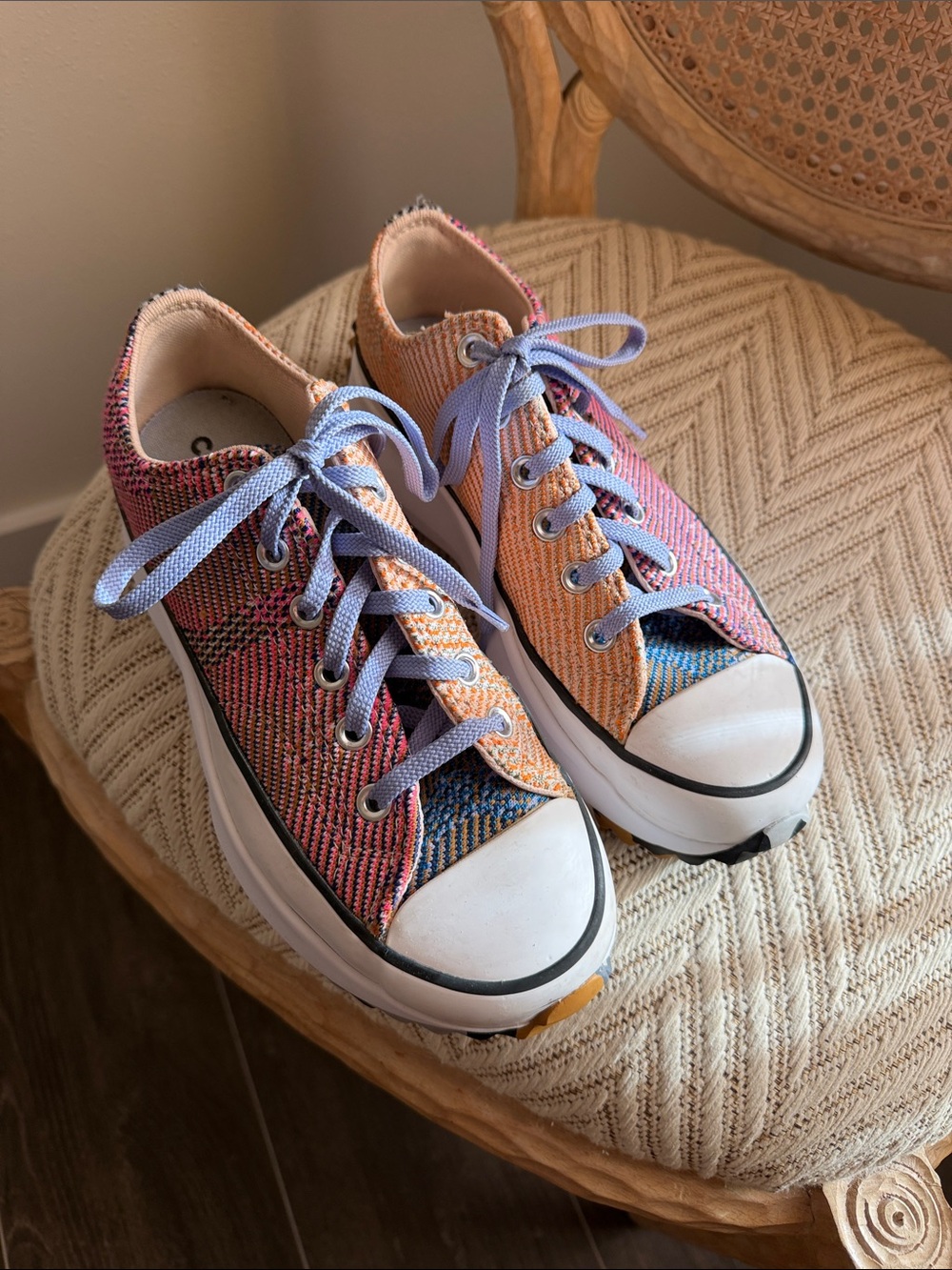 Converse Multicolor Knit Low-Top Sneakers with Light Blue Laces